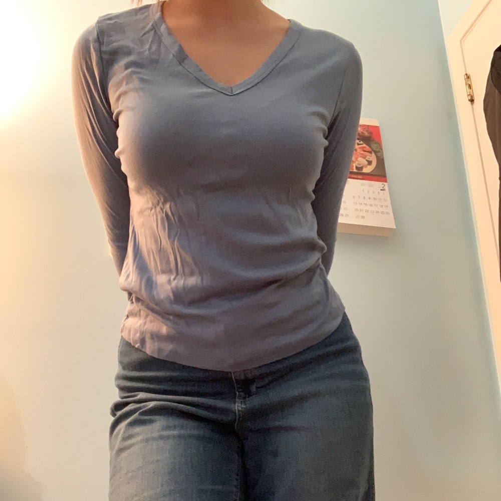 V neck blue shirt